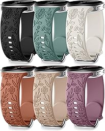 SNBLK Floral Engraved Bands Compatible with Samsung Galaxy Watch 8 Band 40mm 44mm/Galaxy Watch 8 Classic Band 46mm, 6Pack Flower Soft Silicone Sport Replacement Strap for Samsung Watch Bands Women Men