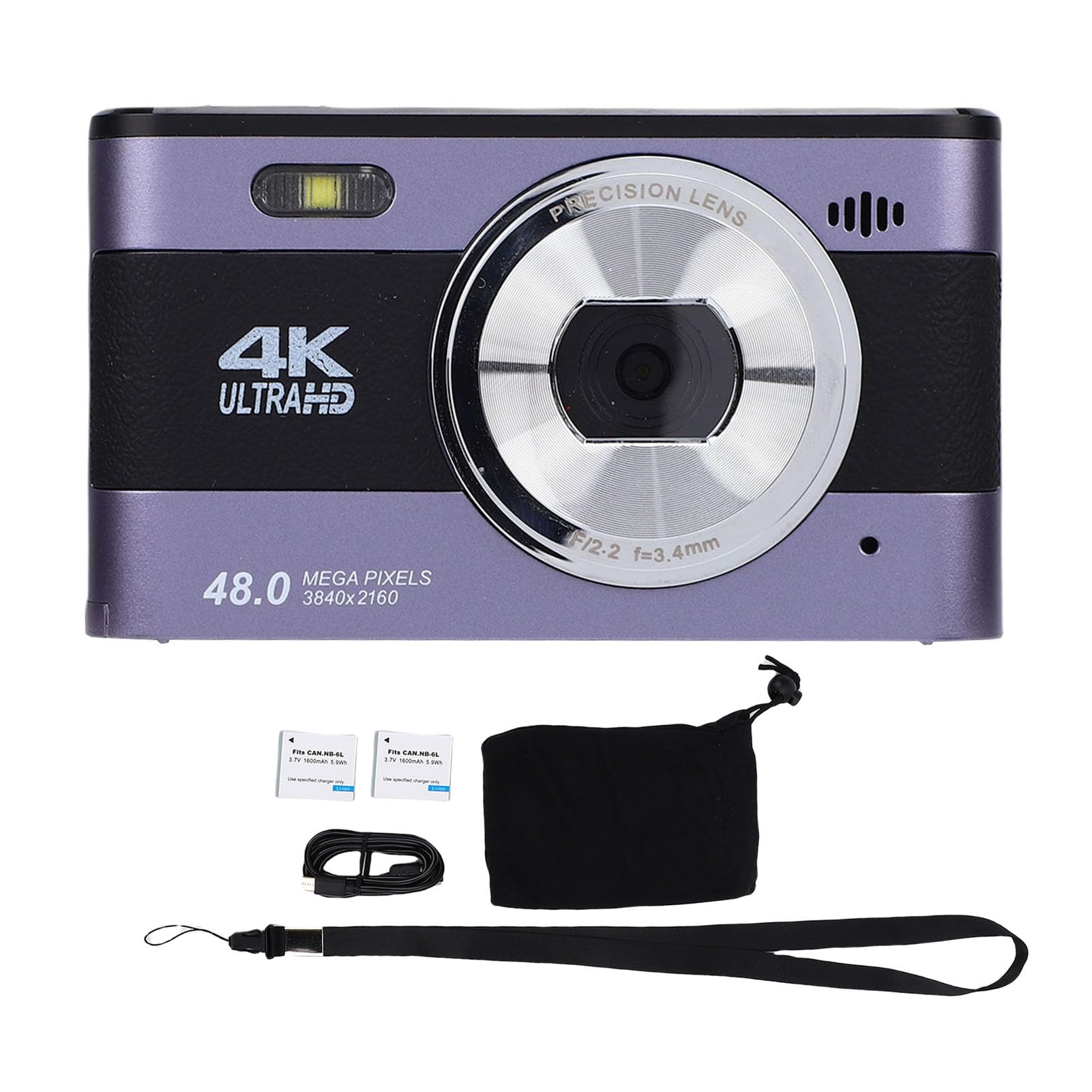 Digital Camera 4K 48MP 3 Inch Screen 18X Zoom Compact Portable Camera - High Definition Video, Live Streaming, Lightweight for Travel and Vlog (Purple)-image-0