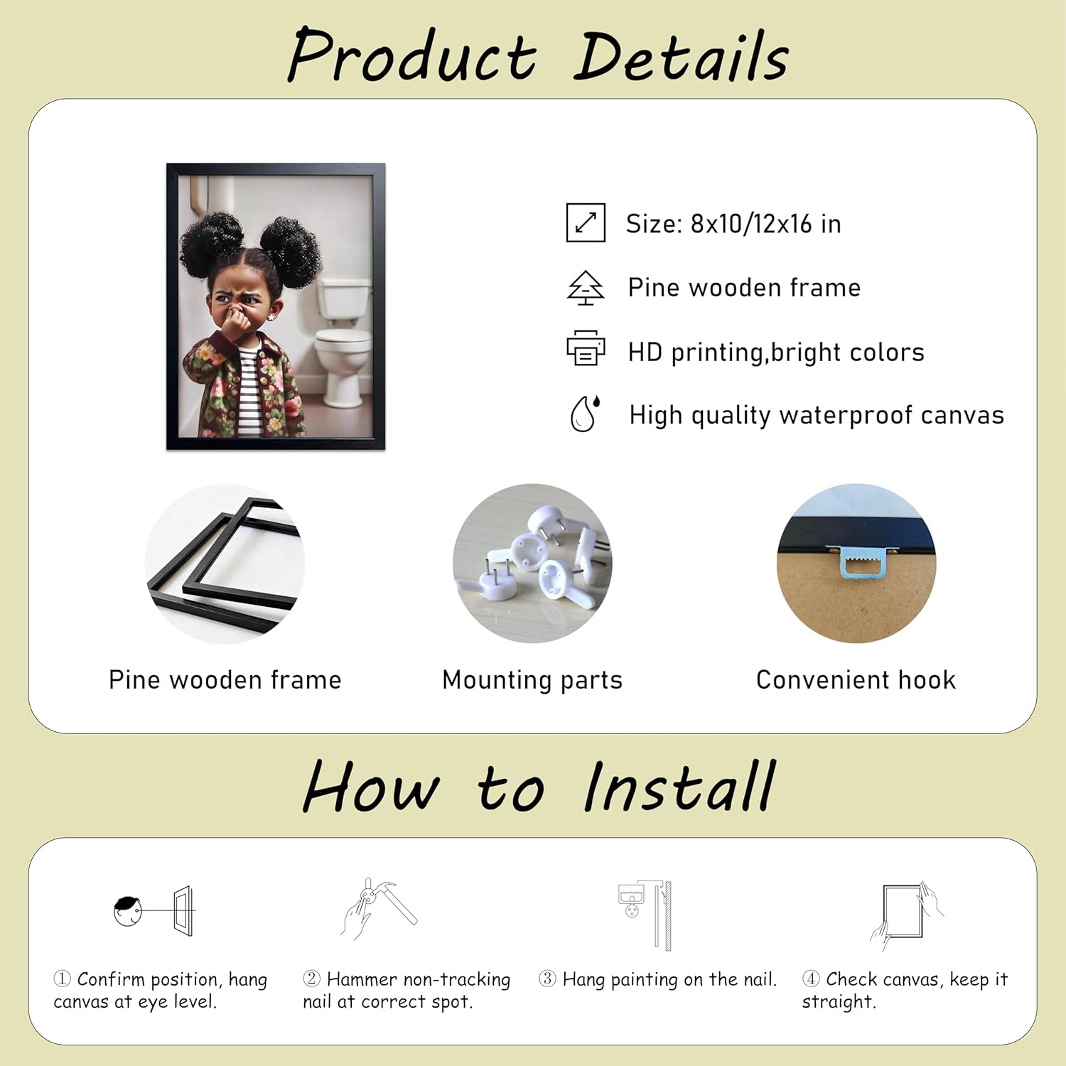 JZMGGQQ Stank Face Bathroom Art Funny Black Girl Wall Decor for Toilet, African American Bathroom Wall Art with Black Wooden Frame 10x8 in - Image 3