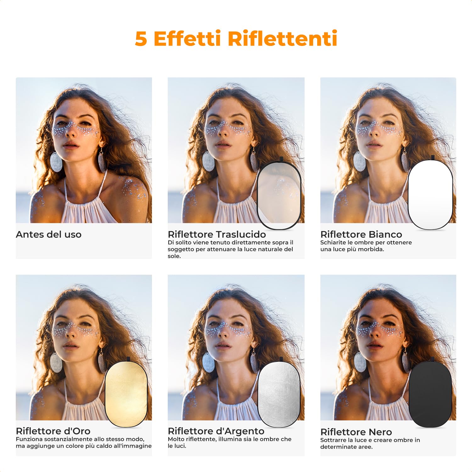Riflettore Fotografico 5 In 1 - 60cm Con Borsa Trasporto Per Ritratti - Foto 7