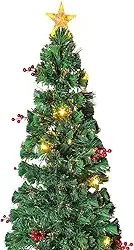 Árvore de Natal com LED e Fibra Ótica, 1,20m, 150 Galhos, Base Metálica, Estrela Iluminada