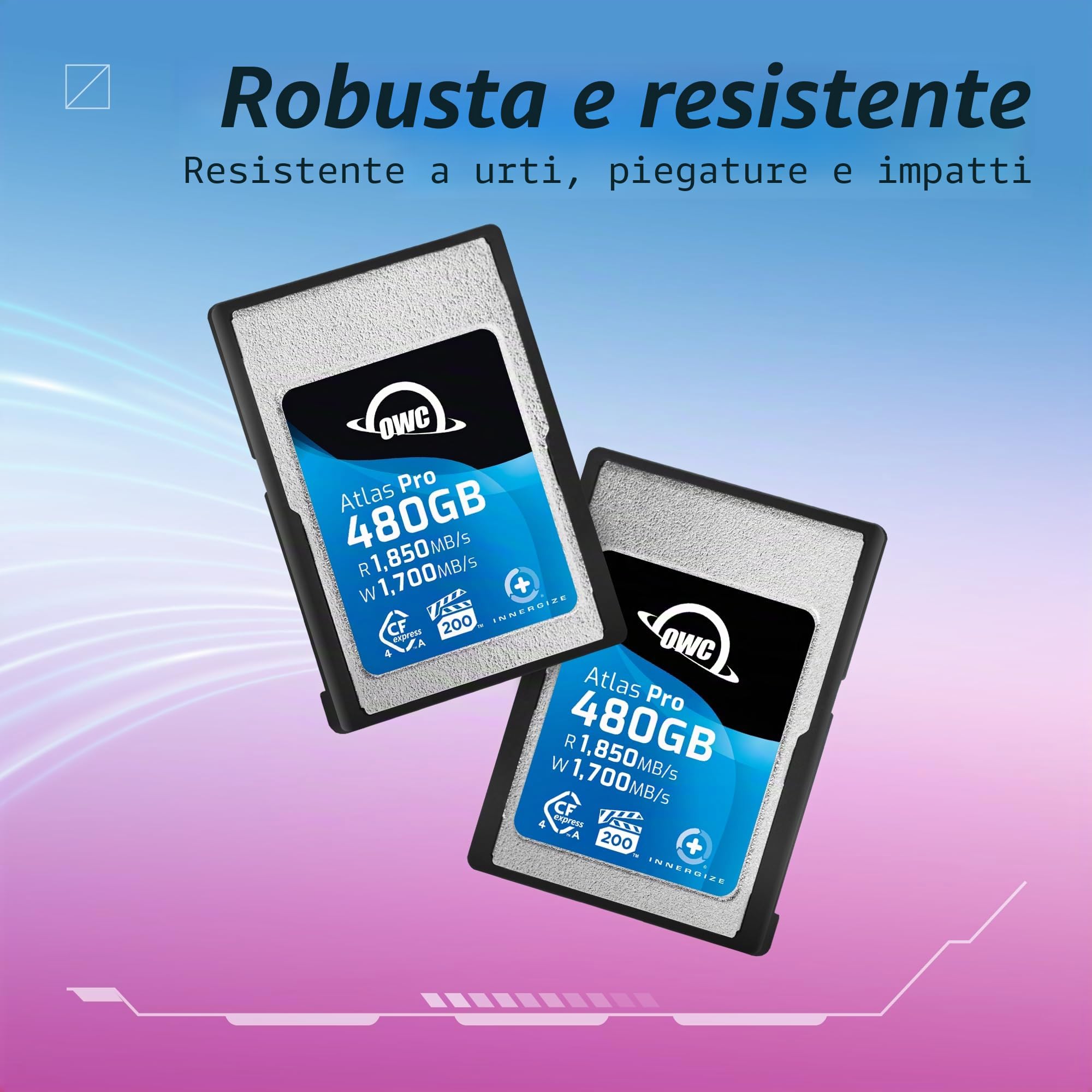 OWC Atlas Pro - Scheda di memoria Cfexpress 4.0 di tipo A ad alte prestazioni, 480 GB, di grado professionale, fino a 1850 MB/s in lettura e 1700 MB/s in scrittura