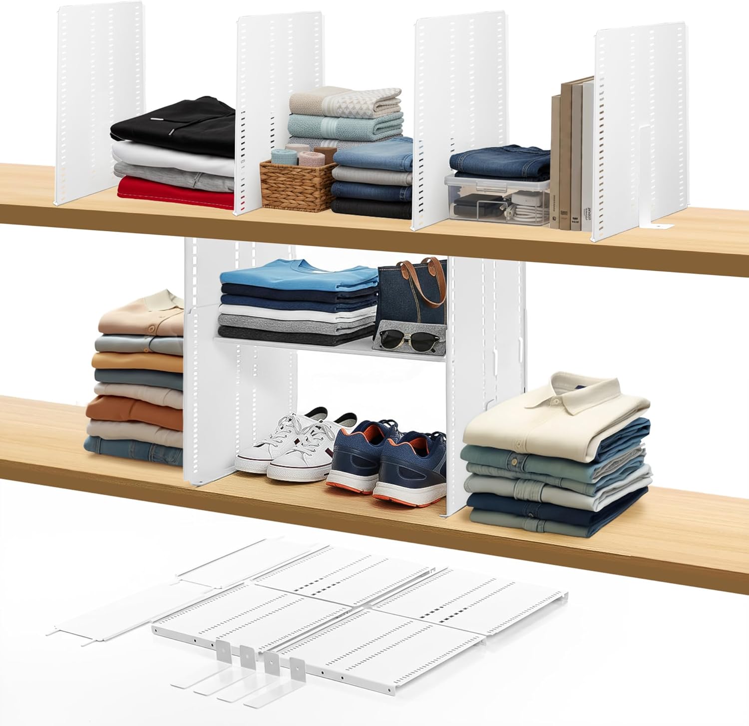 Adjustable Height Strong Metal Shelf Divider Organizer for Kitchen, Bookshelves, Pantry, Closet. Will not Bend. Extendable Up to 14 inch.