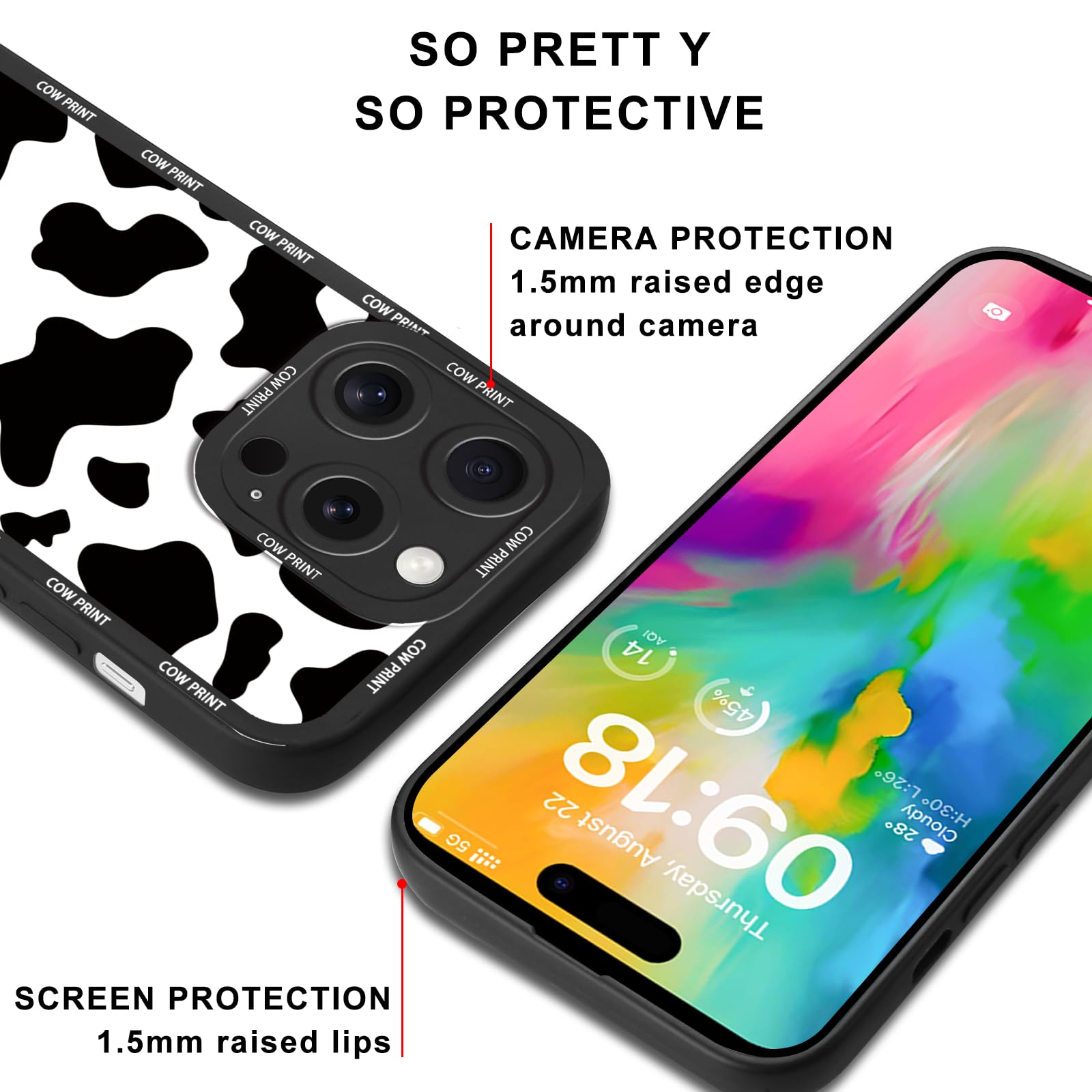 RUMDEY 2 Pack Cute Cow Phone Case For IPhone 16 Pro Max 6.9 Inches, Full Camera Lens Protection Pattern Print Design Anti-Scratch Soft Slim Flexible Protective Shockproof Phone Cover-Cow - View #13