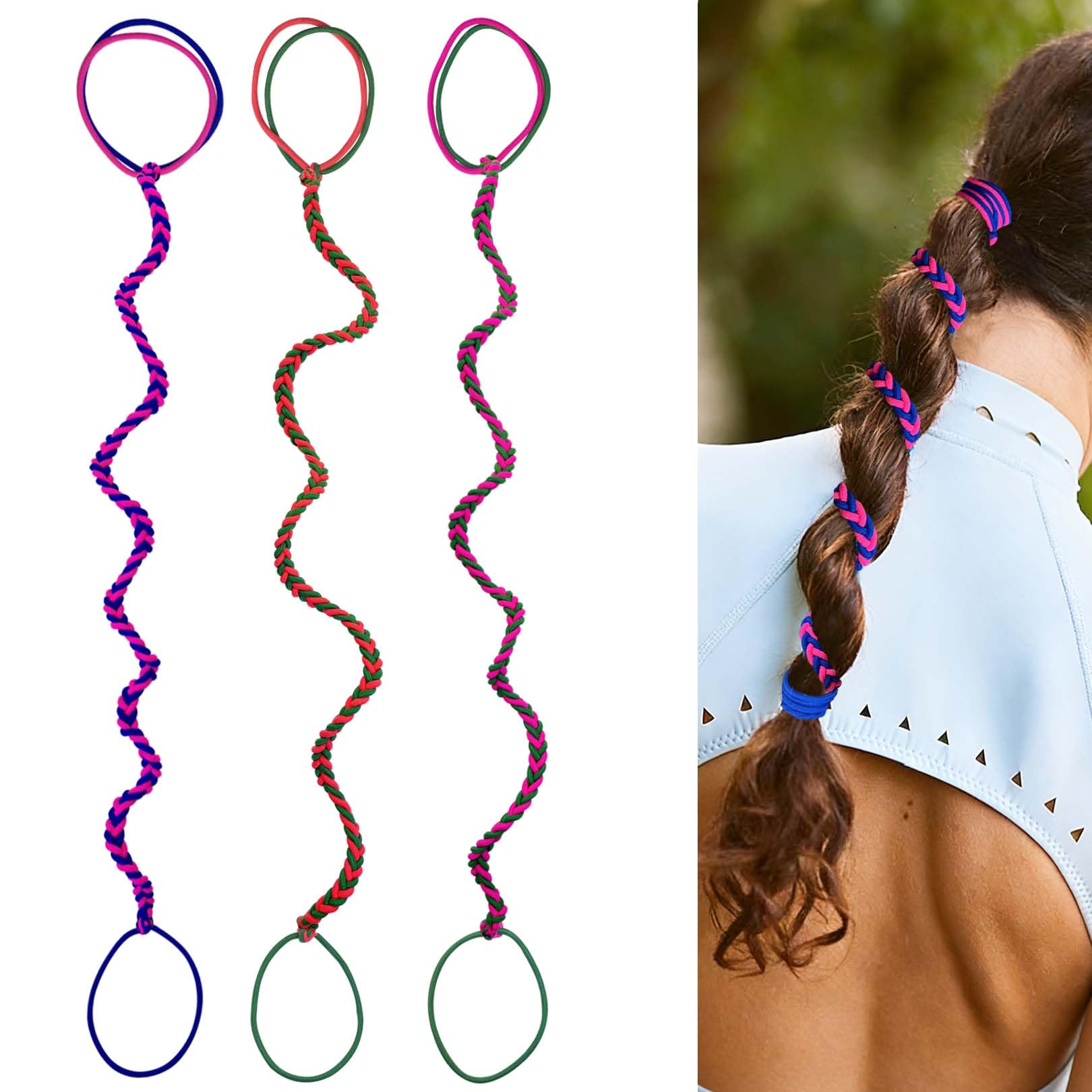 3 Packs 16" Hair Ties for Thin Hair, Elastic Spiral Ponytail Holders Workout Hair Bands for Women Girls Swimming Pony Tail Wrap Hair Ties for Sports