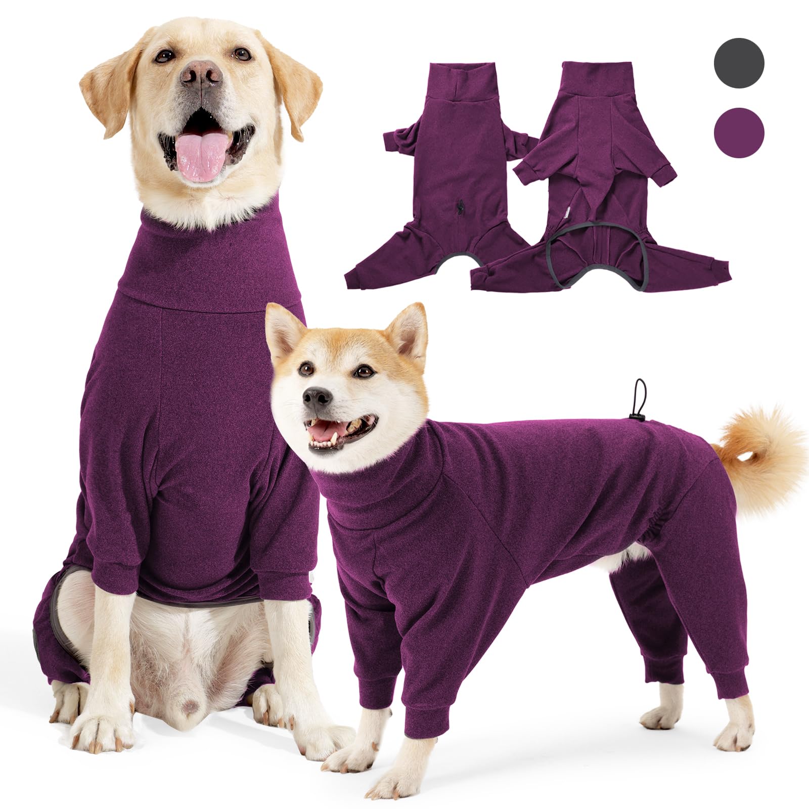 JOHNBOLIN Warm Fleece Dog Sweater with Turtleneck & Leash Hole, Long Sleeve Winter Pullover Jumpsuit for Large Dogs – Cold Weather Indoor/Outdoor