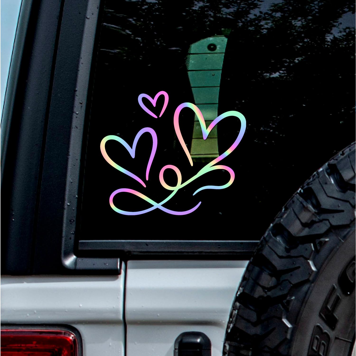 (2 Pcs Hologram 6.6'' x 5.6'') - No Background - Waterproof of 3 Hearts Silhouette Sticker Decal for Laptops, Water Bottles, Cars, Trucks, Wall Ideal Gift - 925VER1K15323HO