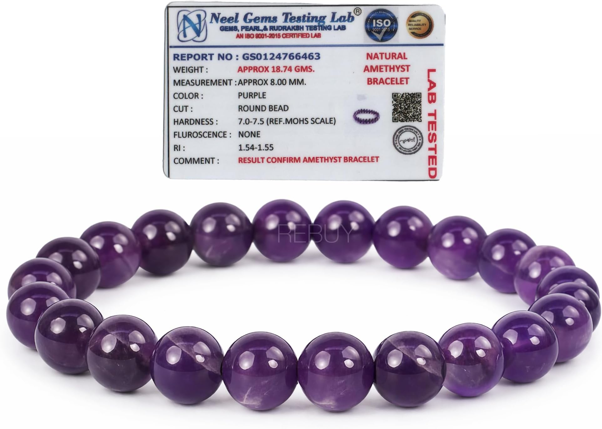 Amethyst Bracelet for Men & Women | Natural Crystal Gemstone Jewelry | Lab Certified 8mm Stone Beads | Spiritual Energy, Meditation & Crown Chakra Balancing Bracelet | Pack of 1