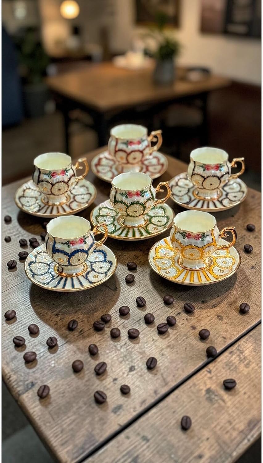 SODEF Coffee Cup Set Hand Painted Multicolor Porcelain 110ml Classic Style Turkish Coffee Espresso Demitasse Set, 12+ Piece - Multicolor, One Size