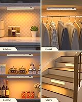 Vista 2 de WILLED Luces de armario de 3000 K con sensor de movimiento, pantalla de batería, barra de luz táctil de 60 LED, luz con sensor de movimiento