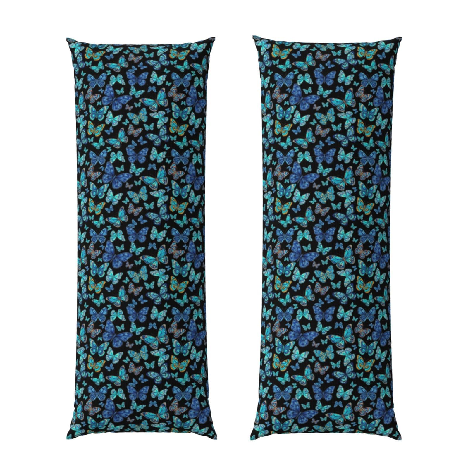 Body Pillow Cover 20x60 Beautiful Butterflies Blue Butterfly, Zippered Microfiber Pillowcase, Soft Cozy Cushion Case, Wrinkle Fade Resistant for Bed Couch