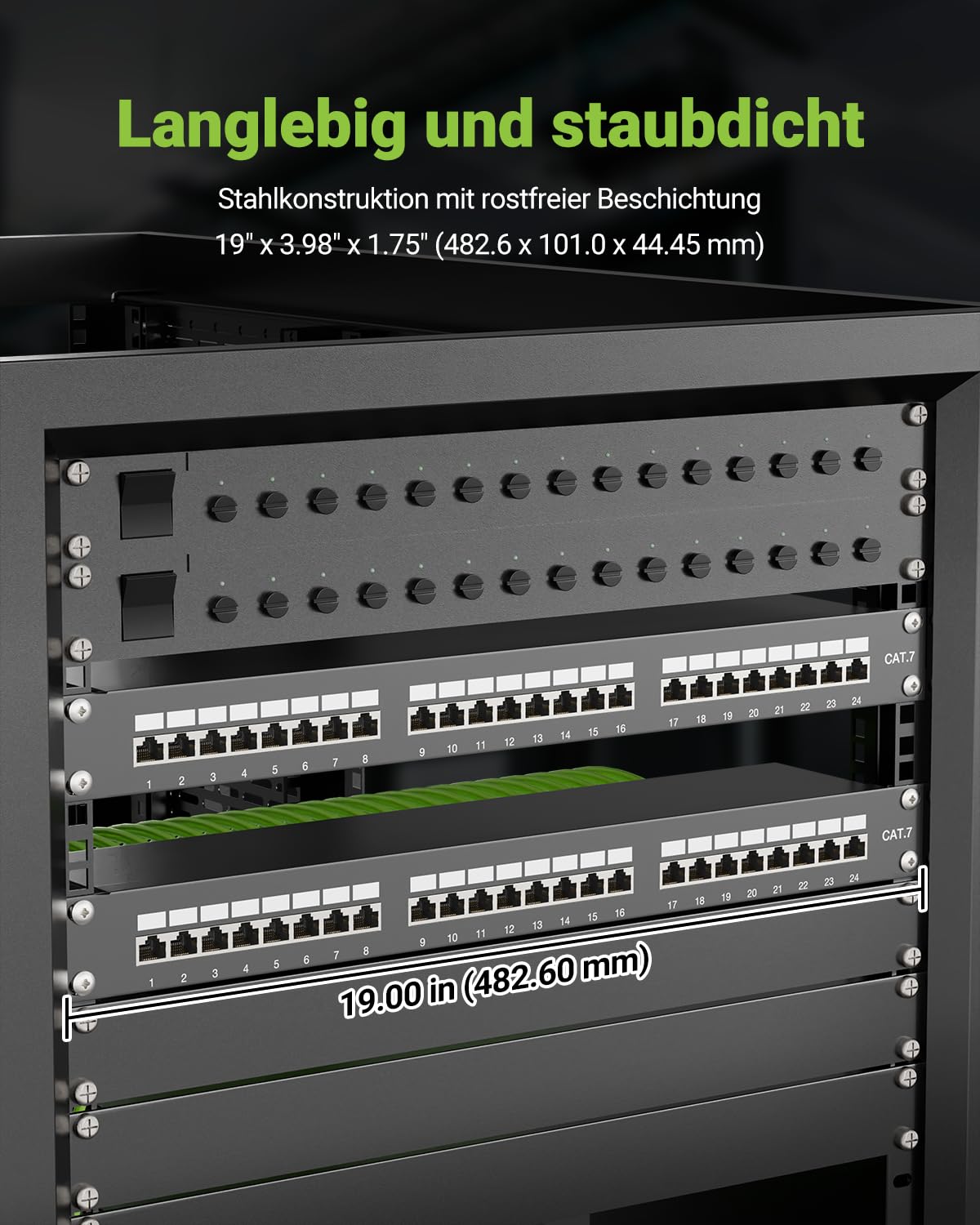 Geschirmtes 24 Port CAT7 Patchpanel Verteilerfeld, 10 Gbit/s, Vergoldete Patchpanel 19 Zoll für Cat7/6A/6 Verlegekabel, Metallgehäuse mit Erdung für Wandmontage und Heimvernetzung