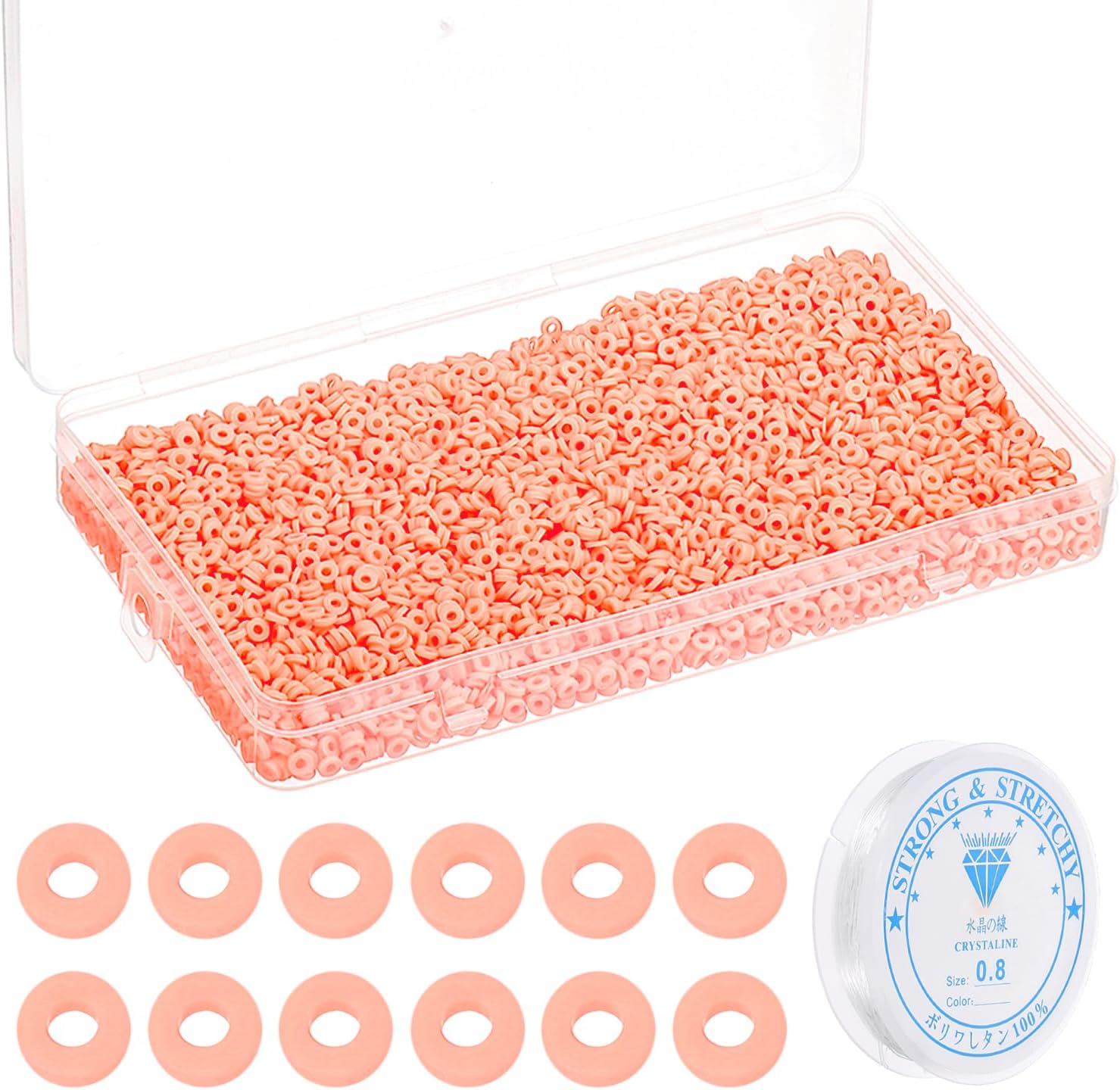PATIKIL 4000 Pcs Clay Beads Bracelet Making Kit, 4mm Flat Round Polymer Clay Spacer Beads Preppy Heishi Beads Disk with Elastic String for DIY Friendship Jewelry Making, Pink