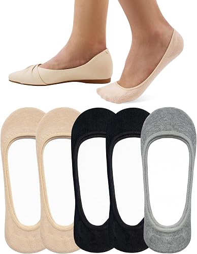 SIXDAYSOX 4-6 Pairs No Show Socks Womens Ultra Low Cut Non-Slip Liner Socks for Flats Boat - (color: 5 Pairs(2 Black+2 Nude+1 Gray), size: 5-9)