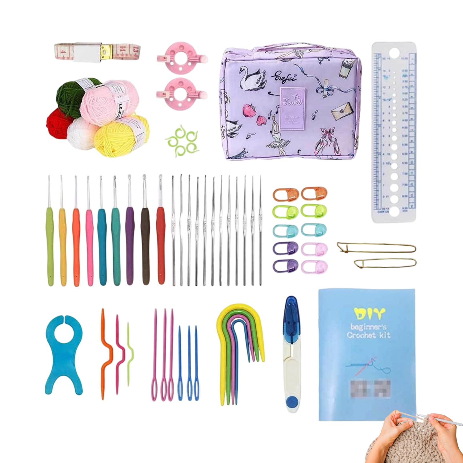 Kit de ganchillo para principiantes - Suministros de punto con estuche | Accesorios de ganchillo de viaje para tejer | para adultos Ocio Creativo Actividades de grupo Regalo Arte