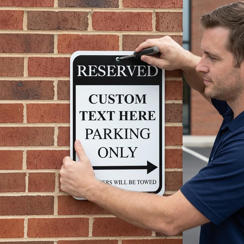 VictoryStore Custom Reserved Parking Aluminum Sign, Size 12 inches x 18 inches, Made in USA, Rust-Free, Fade Resistance (Black)