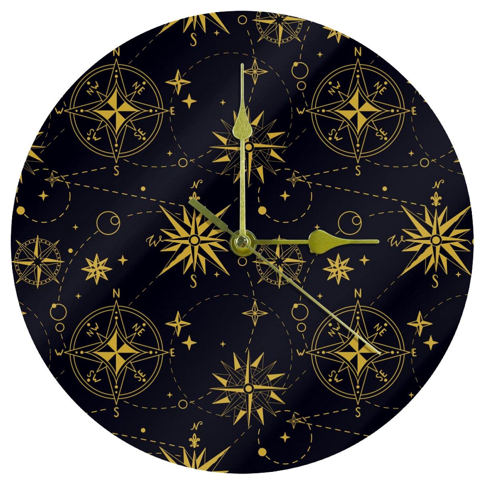 Horloge murale boussole en acrylique de 24 cm silencieuse pour la décoration de maison et bureau