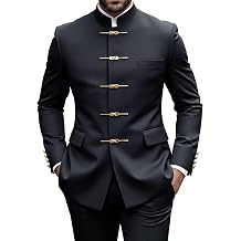 Mens Chinese Suit Slim Fit 2 Piece Mandarin Collar Suit for Wedding