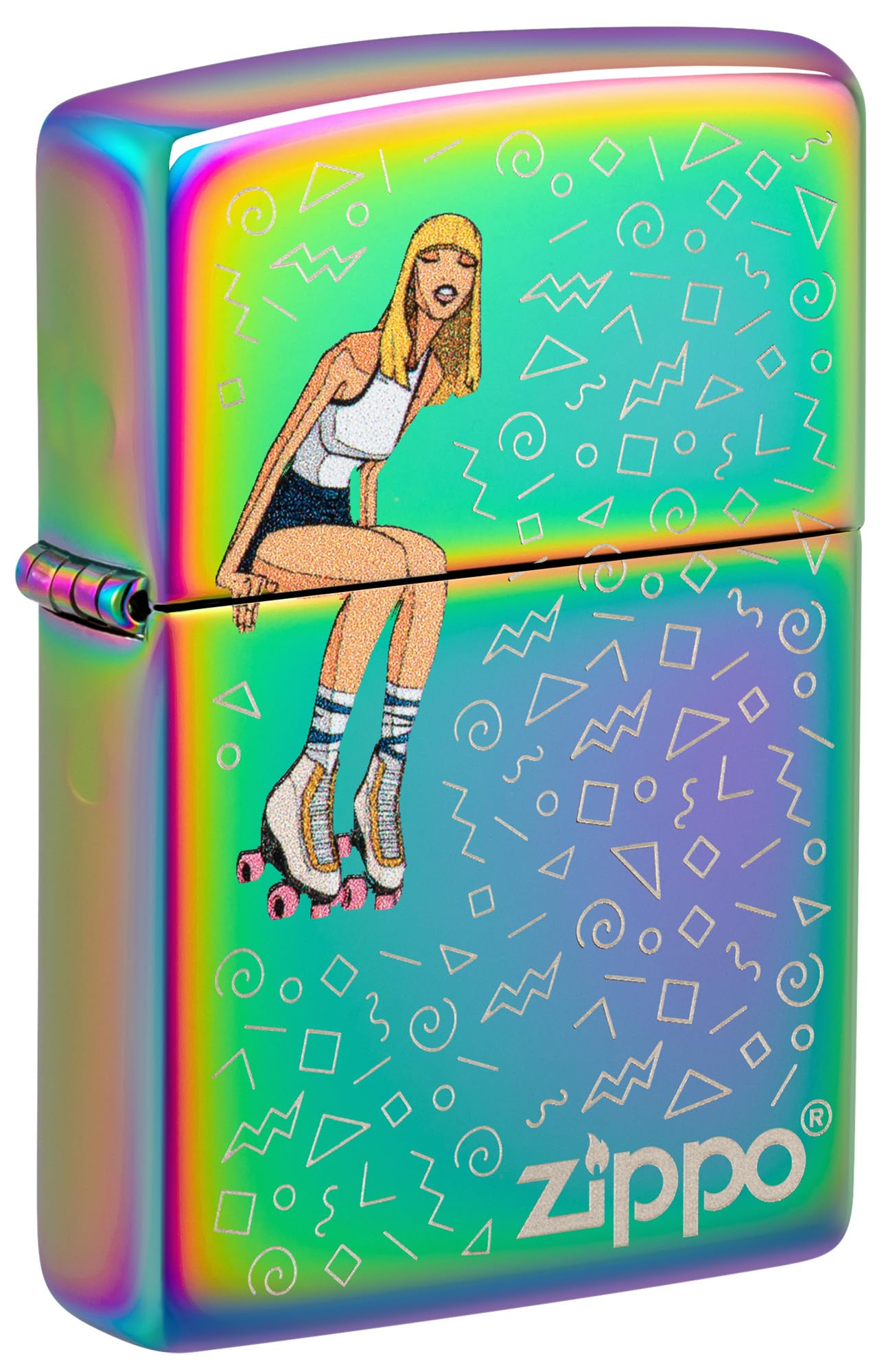 Zippo Encendedor a Prueba de Viento - Roller Skate Girl - Acabado Multicolor, Grabado Láser - Recargable - Reutilizable - Diseño a Prueba de Viento - Caja de Regalo - Hecho en EEUU