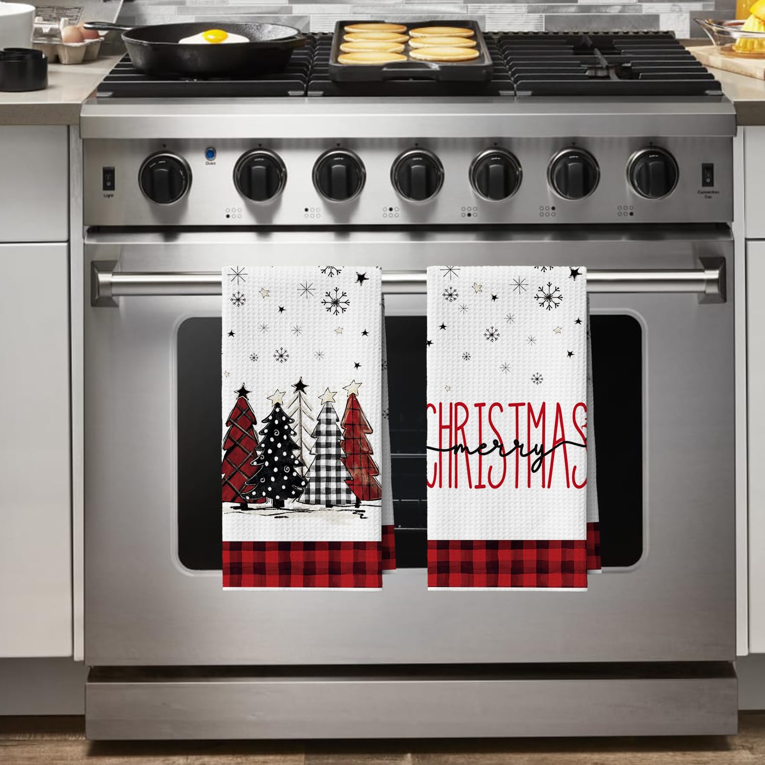 Artoid Mode Red Xmas Tree Snowman Merry Christmas Bar Kitchen Towels, 12x24 Inch Quick Dry Microfiber Cloth Dish Towels for Kitchen Drying Set of 4