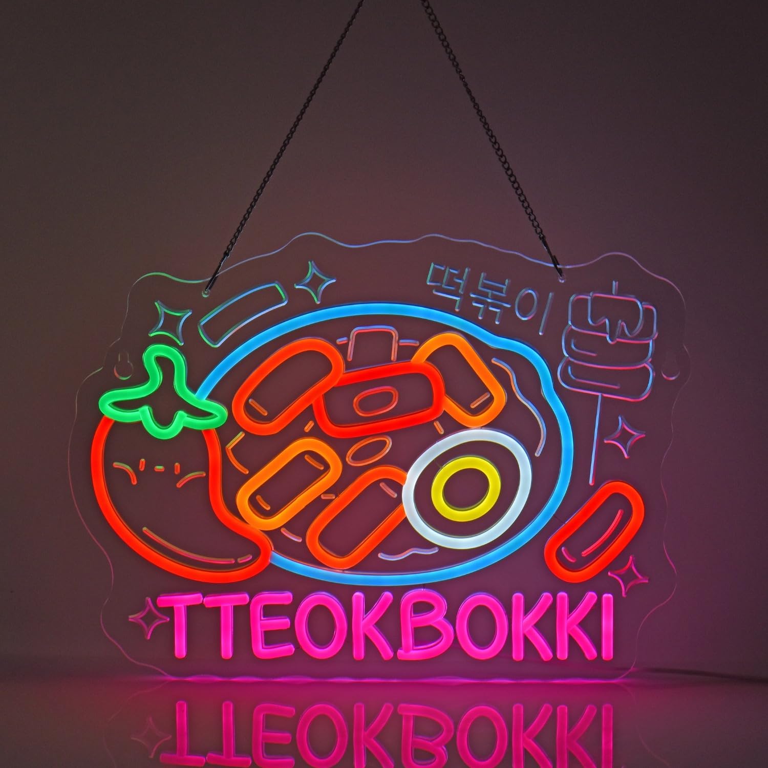 CNBEYOUNG Panneau néon coréen Tteokbokkki, décoration murale LED pour