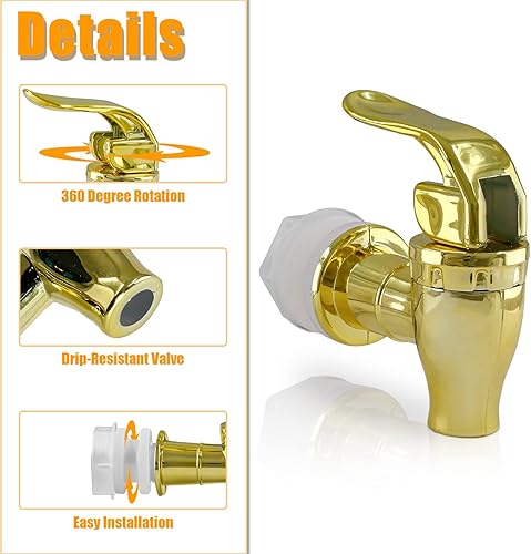 Miniatura 3 de Biaungdo 2 piezas de espita de repuesto para dispensador de bebidas, dispensador de bebidas estilo empuje dorado, grifo de repuesto para dispensador
