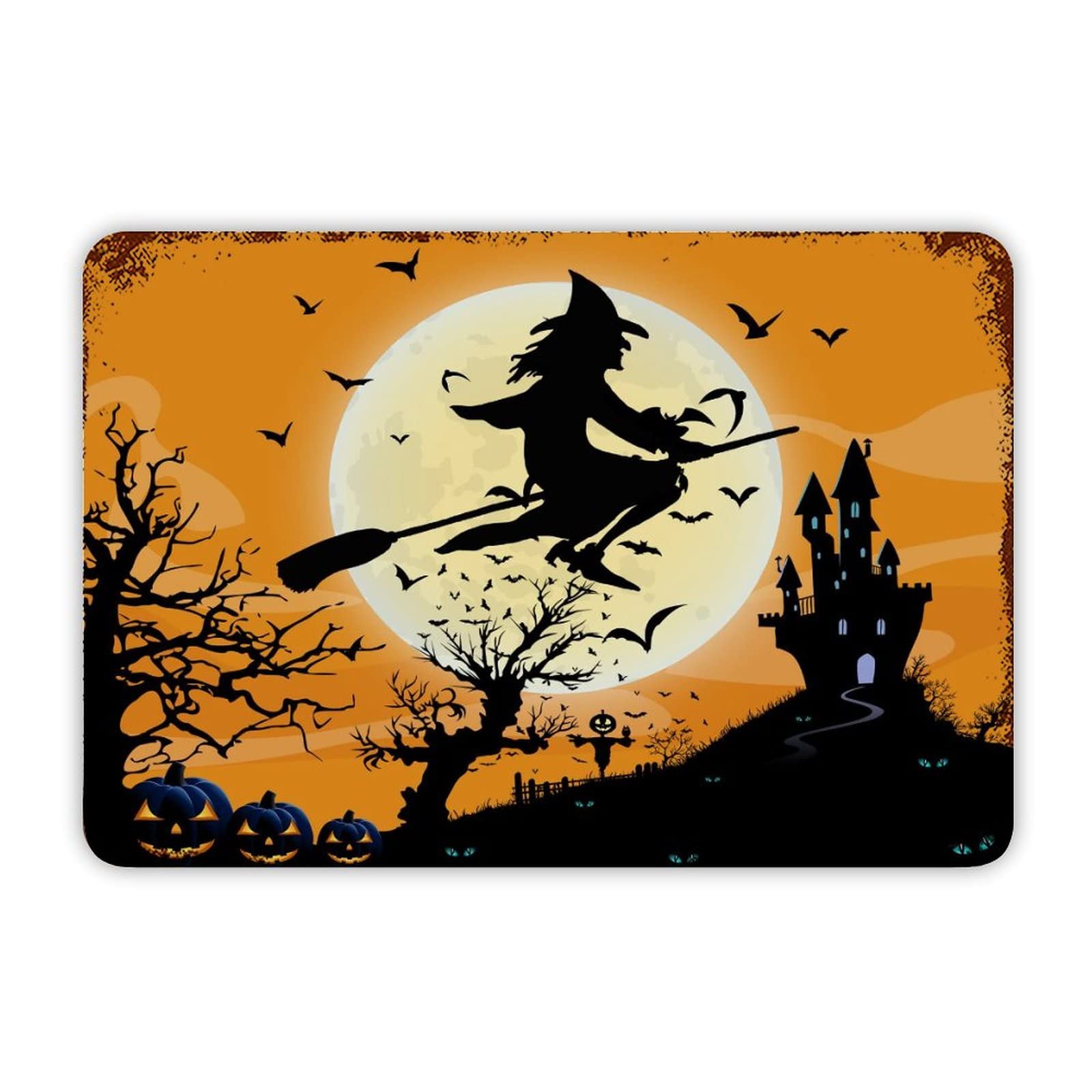 ENEDNATE Happy Halloween Flying Witch Castle Bats Ghosts Grave Aluminum Tin Metal Sign for Indoor Outdoor Business Retail Store Patio Yard Home Decor Wall Art Print Poster 8"x12"