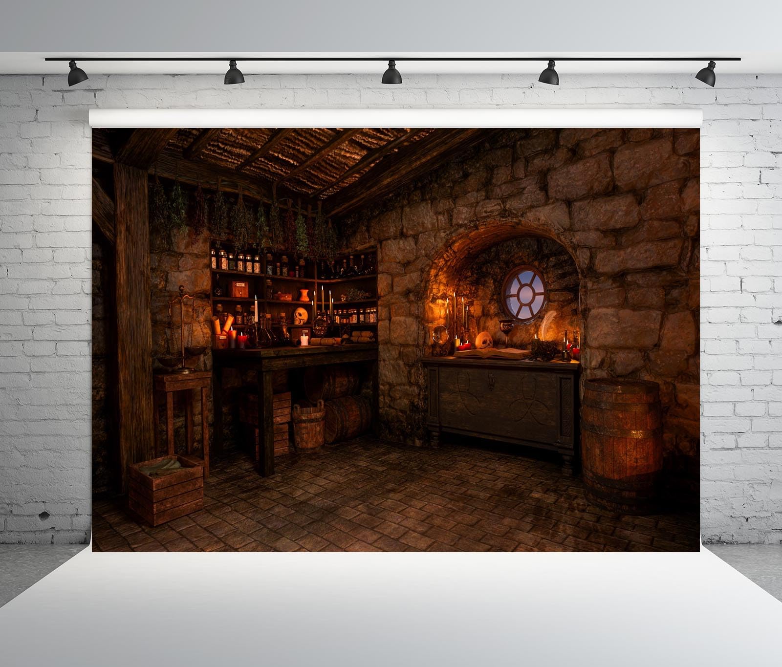 BELECO Hexen-Hintergrund 1,5x0,9 M – Stoff, Mit Zaubertränken & Kerzen, Für Halloween-Fotoshootings & Partys