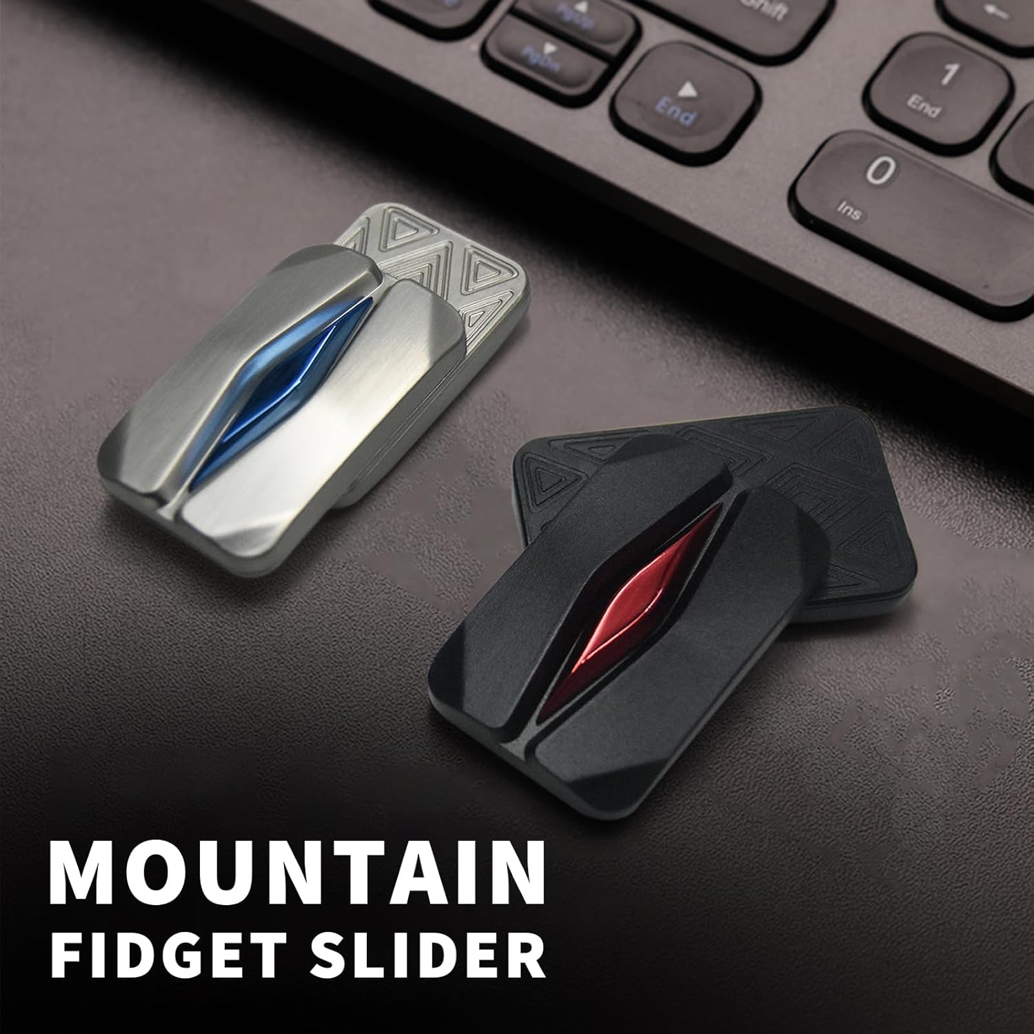 Mountain Fidget Slider, Trackless Design for Fancy Tricks, EDC Fidget Toys Adults Stress Relief Toy for Keep Focus & Anxiety Relief, Best Gadgets for Men (Silver/Blue)