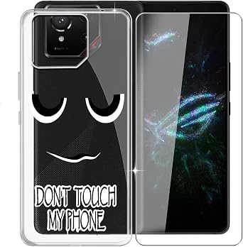 for Asus ROG Phone 9 Pro Case + Tempered Glass Screen Protector, Clear Soft Silicone TPU Bumper Shell, Ultra-Thin Anti-Fall Back Cover for Asus ROG Phone 9 Pro 6.78" - DU06