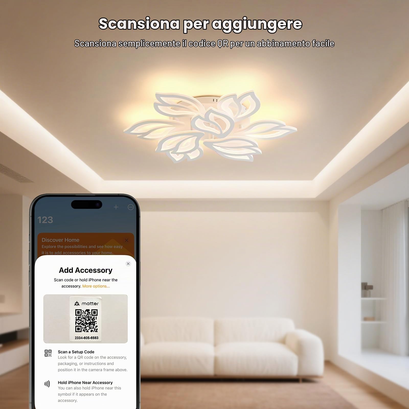 BAYHT Plafoniera LED Soffitto, 120W Lampada da Soffitto con Matter Compatibile con HomeKit, Alexa, Google e IFTTT, Moderna Plafoniera Intelligente per Soggiorno, Camera da Letto, Sala da Pranzo