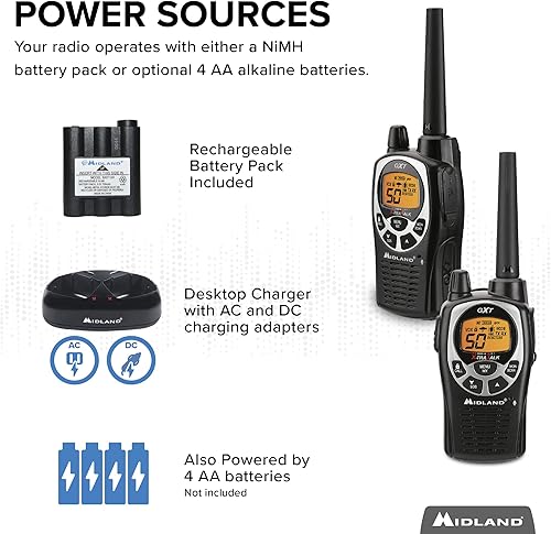 Miniatura 3 de Midland radio consumidor GXT1000AZ radio de dos vías GMRS 50 canales 36 millas paquete individual Pair Pack NegroPlateado