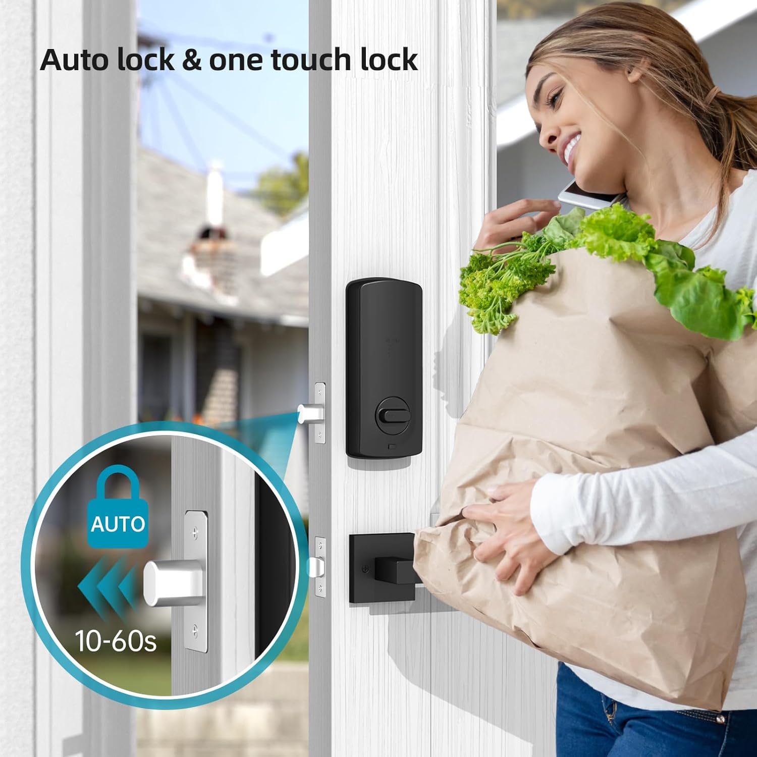 Smart Front Door Lock Set: HEANTLE Keyless Entry Door Lock Deadbolt with Handle Set, Fingerprint Smart Deadbolt Bluetooth Electronic Digital Keypad Alexa,Black