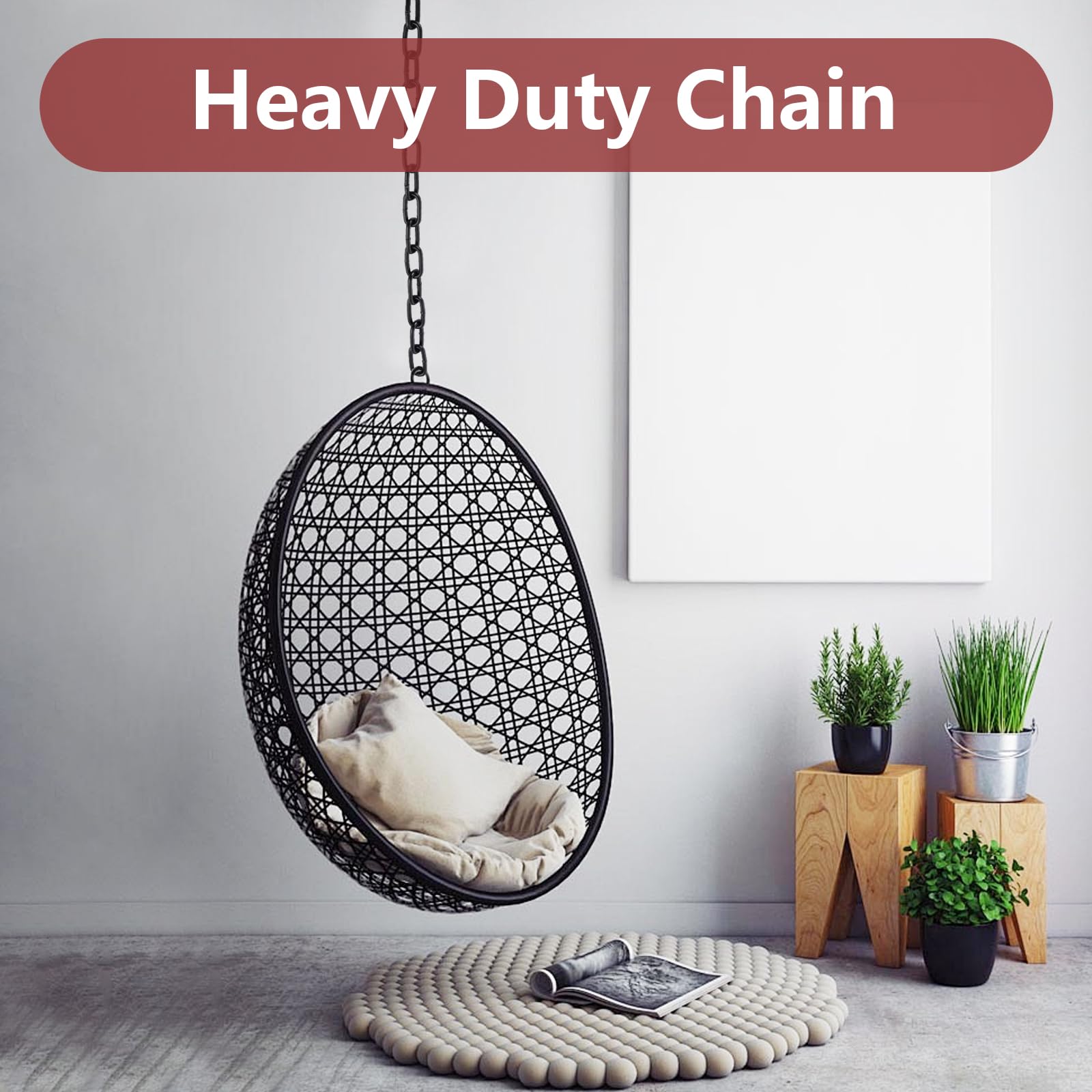 Chaîne en acier au mètre - 8 mm x 4 m - Chaîne à maillons au mètre - Chaîne en acier noir en acier au carbone - Chaîne en métal pour chien - Chaîne à bascule - Chaîne d'ancre - Fauteuil