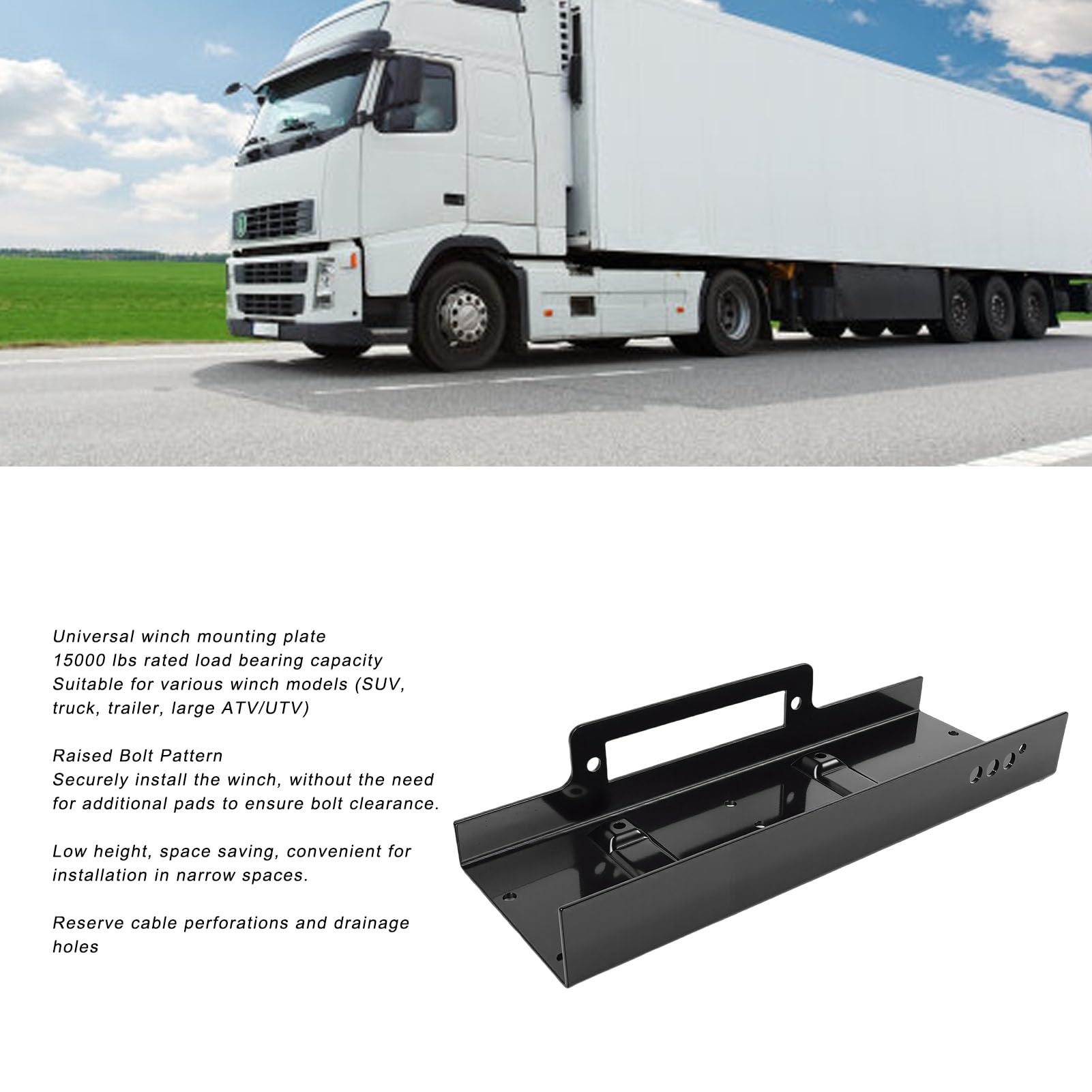 Luocute Plaque de Montage de Treuil Universelle, en Acier Robuste 15 000 Lb avec Matériel de de Guide-câble, pour Camion SUV Remorque Modèle de Boulon surélevé 10x4,5 Pouces