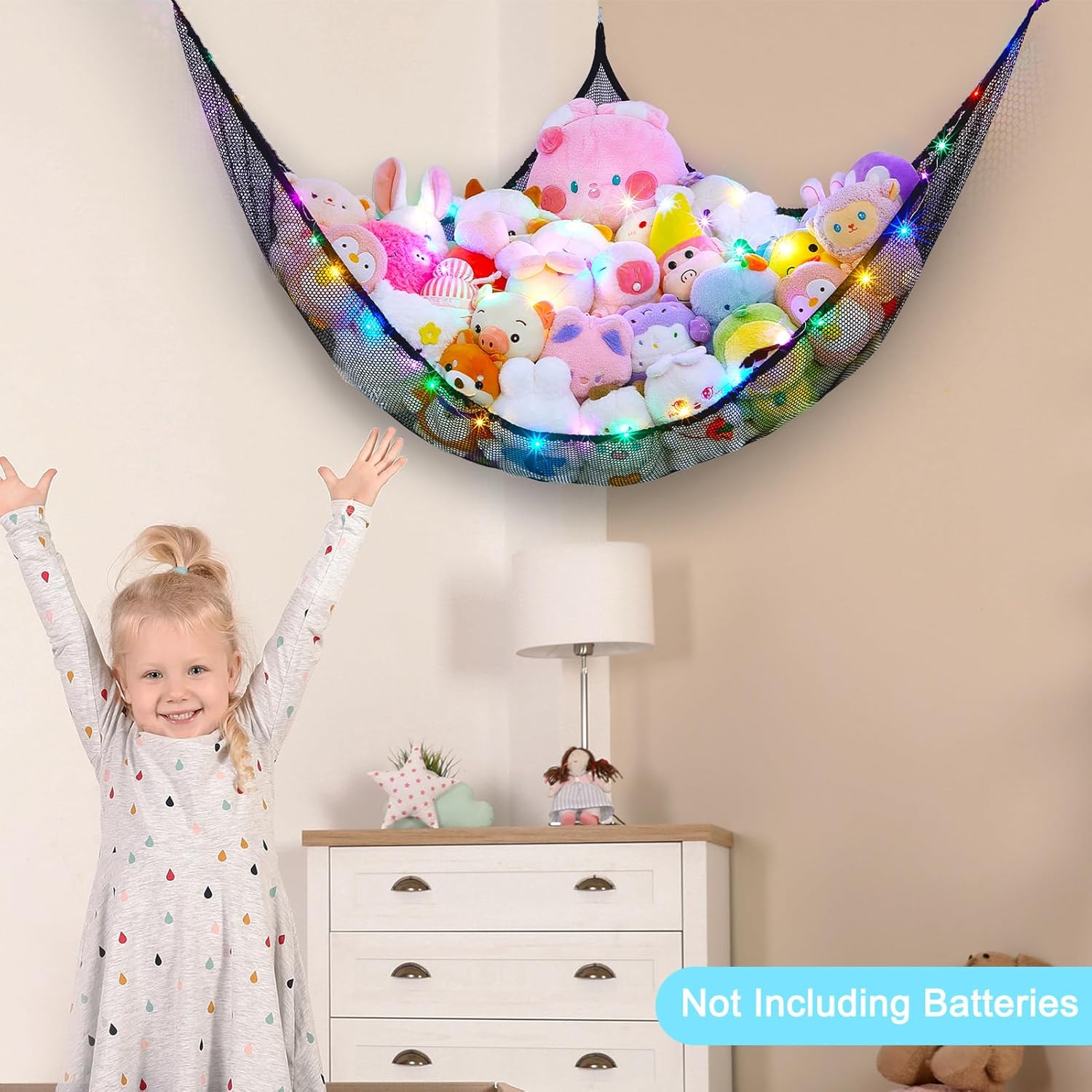 Unicorn Castle Stuffed Animals Net or Hammock Kids Toy Storage Organizer with LED Light Hanging Corner Stuffed Animals Holder Kids Girls Room Decor,Black,XLarge (Pack of 1) 3 71Ohw8UcIXL. AC SL1500