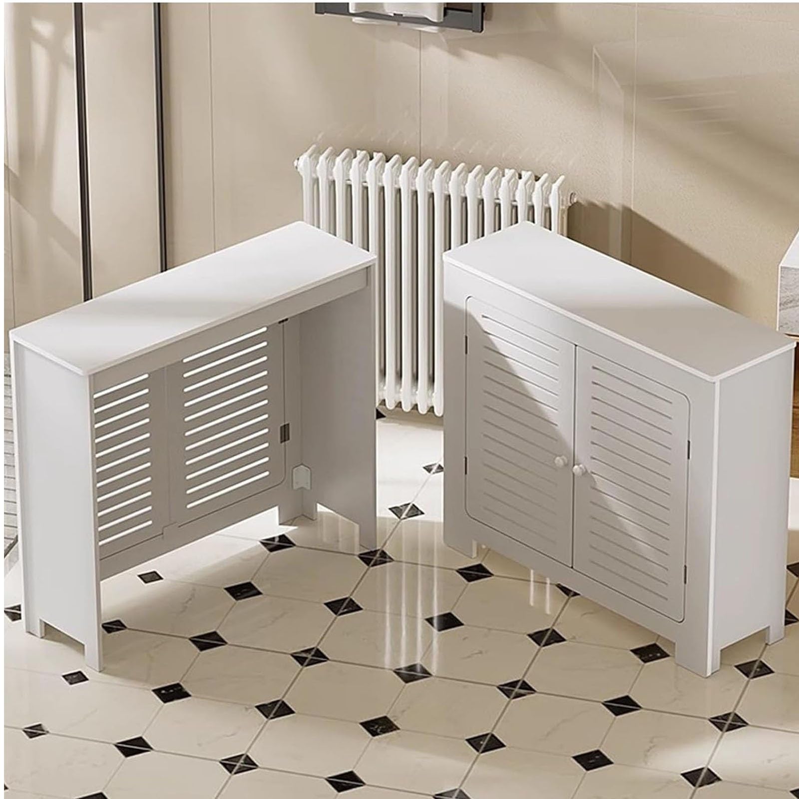 Osłona Grzejnika Żaluzjowy Grill Grzałka Boczna Szafka Grzewcza, 4-stronna Ukryj Zagracony Zawór Rurowy Szafka z Barierą Prywatności(39x31x10in/100x80x25cm)