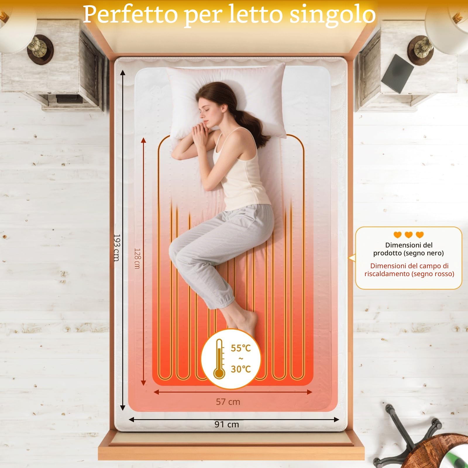 TLGREEN Scaldaletto Singolo 100W, 193x91 cm Sottocoperta Riscaldato, Coperte Da Letto Elettriche, Lavabile in Lavatrice, con 6 Temperature, Spegnimento Automatico, Protezione da Surriscaldamento