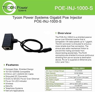 Tycon Systems, Inc Gigabit Poe Injector - POE-INJ-1000-S