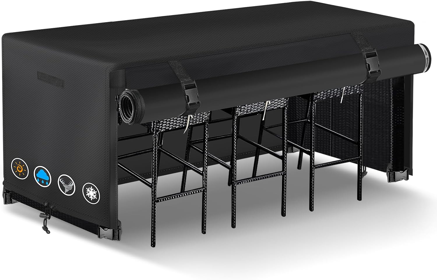 7 Piece Outdoor Bar Height Dining Set Cover with Split Zipper, Heavy Duty 600D Oxford Fabric Outdoor Bar Cover for 6 Person 60'' Long Outdoor Wicker Bar Height Dining Set, 60"L X 41"W X 41"H