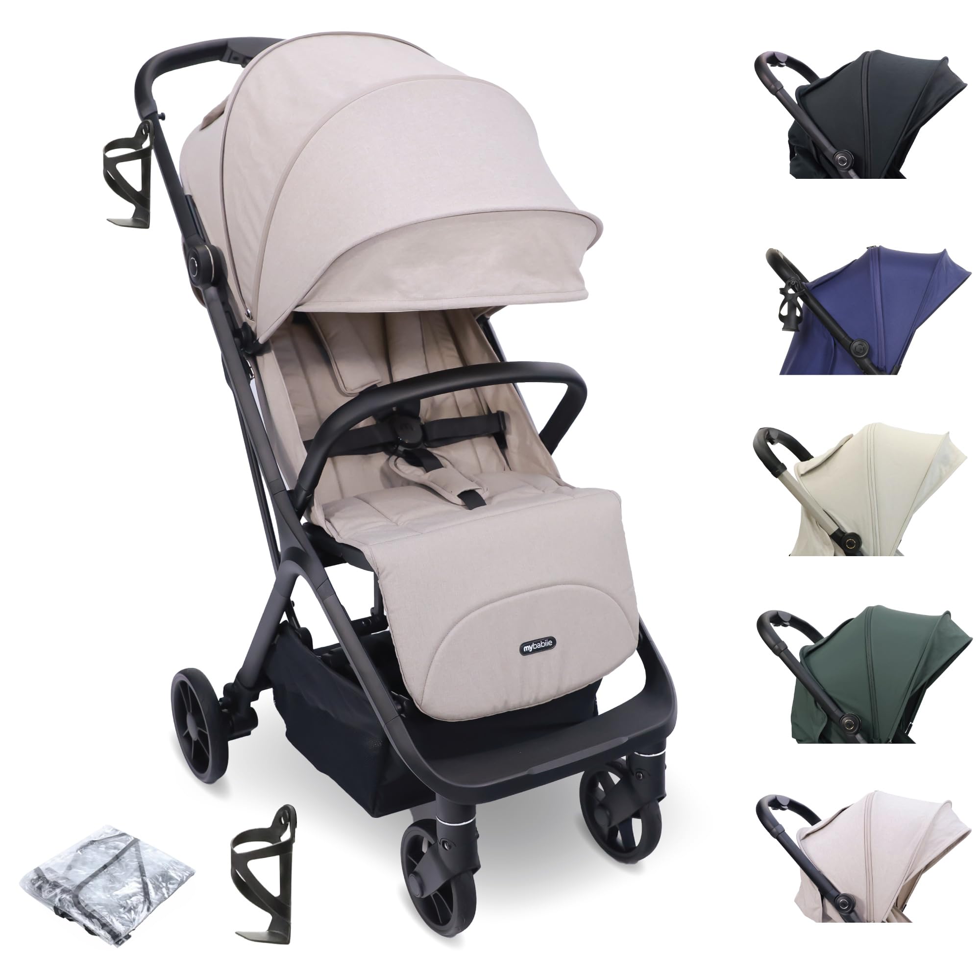 My Babiie MBX7 Autofold Stroller – from Birth to 4 Years (22kg), Foldable & Compact, Lightweight, Travel Buggy for Toddlers, Pushchair Includes Rain Cover - Camel