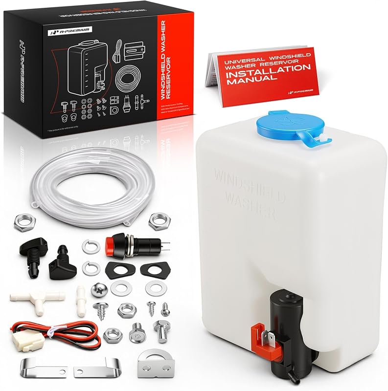 A-Premium Universal Windshield Washer Pump Fluid Reservoir Tank Bottle Kit | with Jet Button Switch, 12V Washer Fluid Car Windshield Pump for ATV UTV