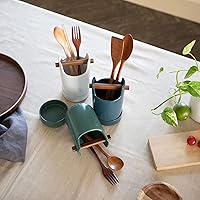Vista 7 de Soporte para utensilios de cocina para cubiertos, cubiertos, cubiertos y accesorios de cocina, madera y cerámica, encimera y organizador de mesa