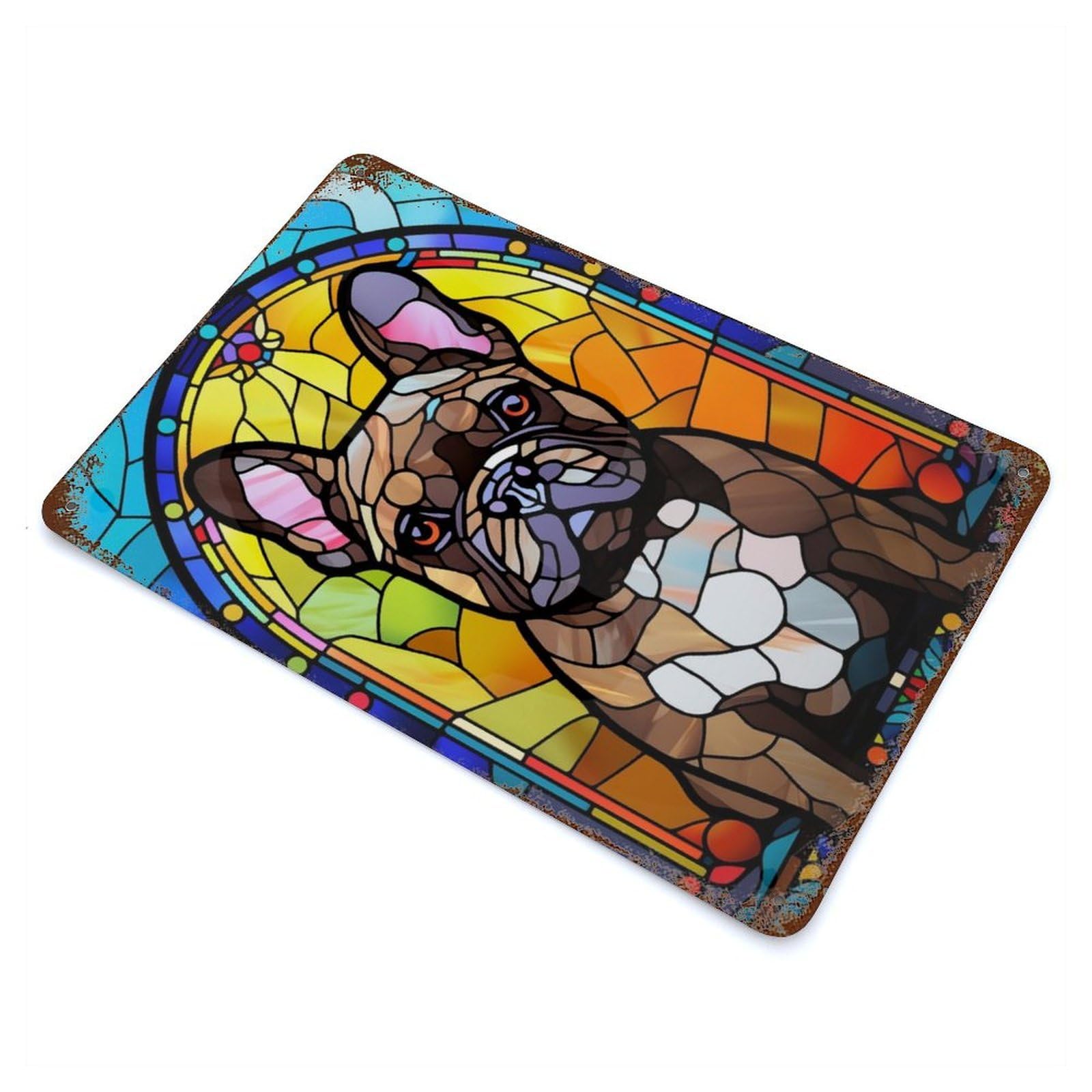 French Bulldog Stained Rustic Tin Plaque 11.8"x7.9", for Shed, Workshop And Garage Wall Decor, Rustic Home Decor