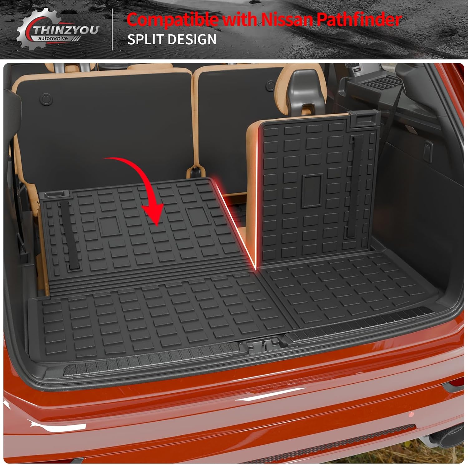 Cargo Mat Compatible with 2022-2025 2026 Nissan Pathfinder Trunk Mat Cargo Liner TPE All Weather Trunk Liner 2024 Pathfinder Accessories (Trunk Mat with Backrest Mat)
