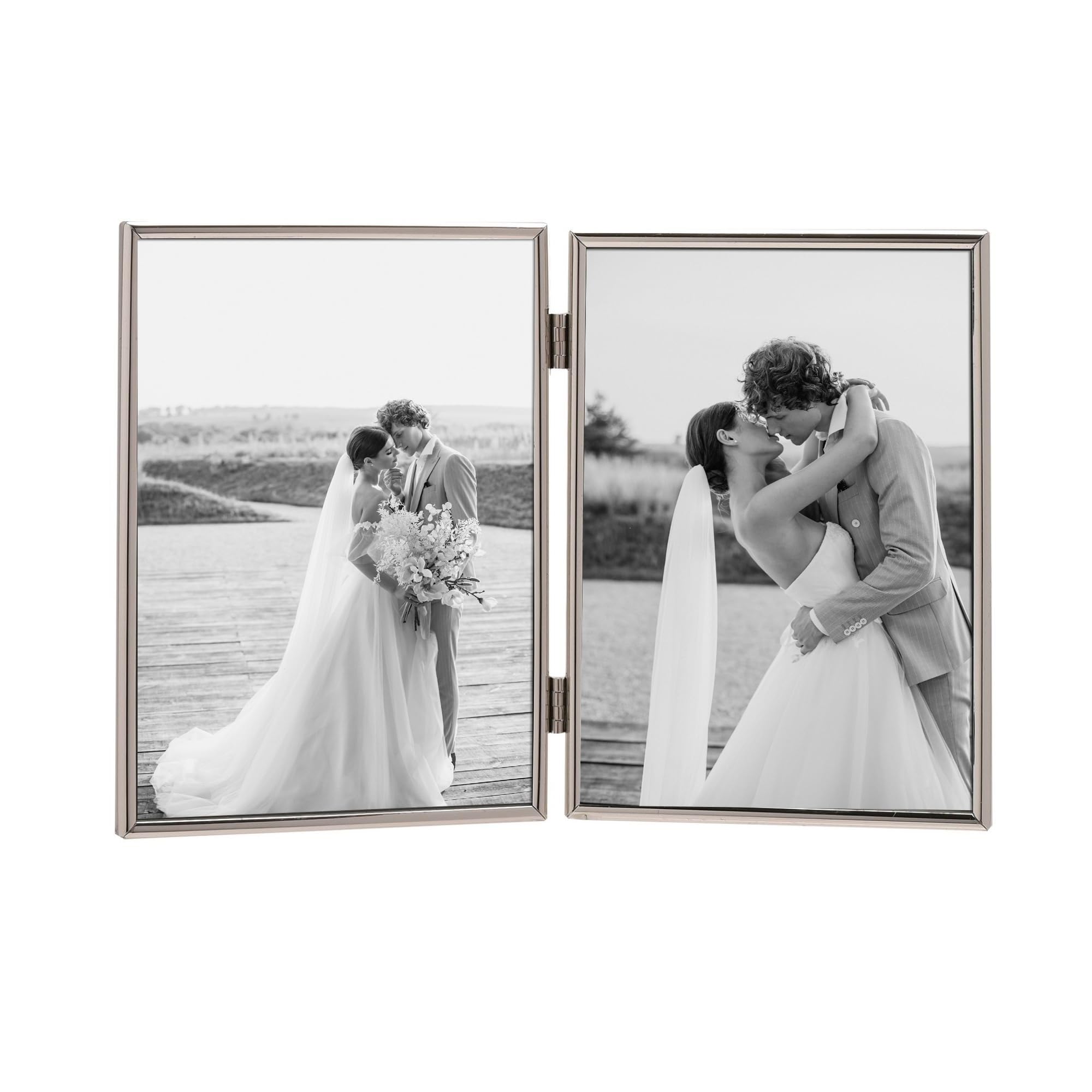pf+a REAL GLASS Silverplated 7x5 Double Hinged Photo Frame - Silver Plated Photo Frame Double Folding For 7x5 inch Photos