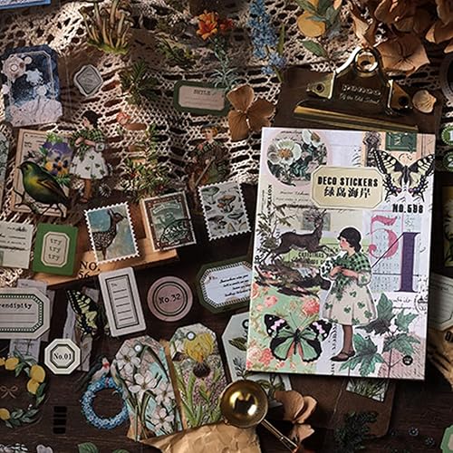 Miniatura 3 de Calcomanías de diario basura para álbumes de recortes, 160 piezas retro de flores, mariposas, naturaleza, poemas, letras decorativas para álbumes de