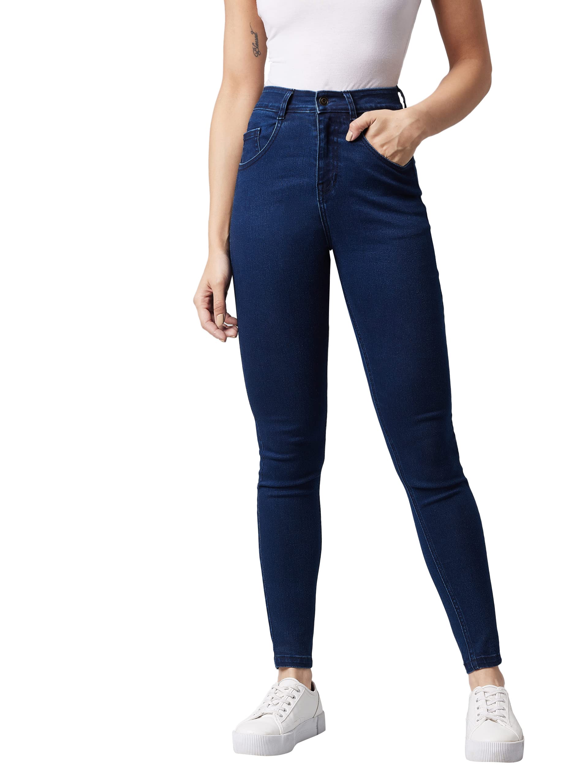 Women's Navy Blue Skinny High Rise Regular Stretchable Denim Jeans