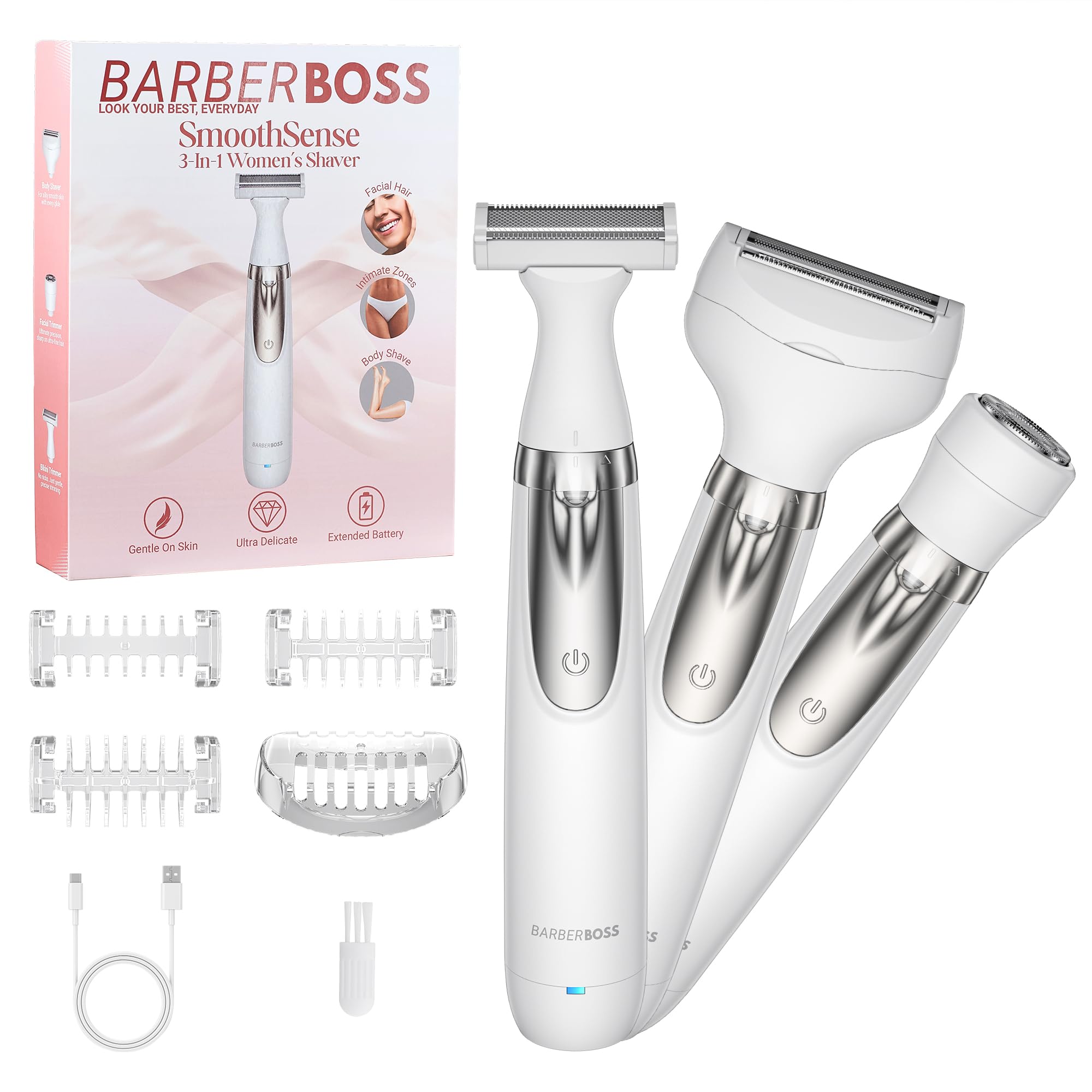 BarberBoss Women’s Electric Shaver, 3-in-1 Portable Ladies Groomer, QR-8003