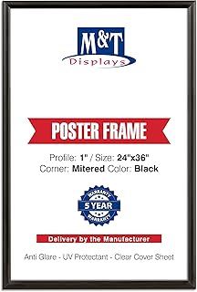 M&T Displays 24x36 Inch Custom Print Service Personalized Poster Photo with 1" Black Aluminum Snap Frame Front Loading Wall Mounting Document Certificate Sign Holder Mitered Corner Anti Glare Cover